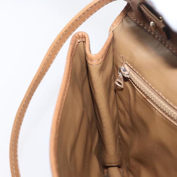 CELINE Macadam Canvas Shoulder Bag PVC Leather Beige Gold Auth 173484