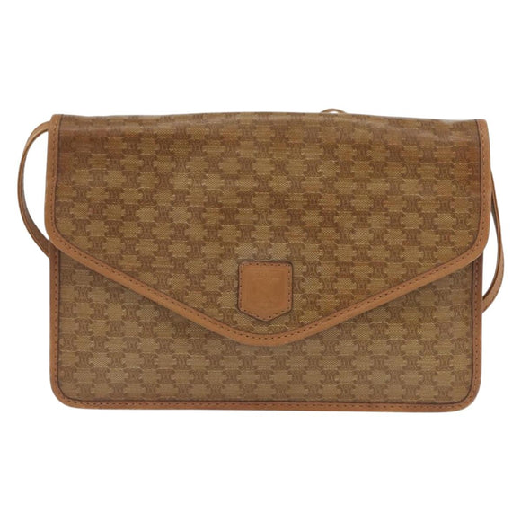 CELINE Macadam Canvas Shoulder Bag PVC Leather Beige Gold Auth 173484