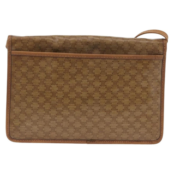 CELINE Macadam Canvas Shoulder Bag PVC Leather Beige Gold Auth 173484
