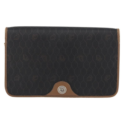 Christian Dior Honeycomb Canvas Chain Shoulder Bag PVC Black Gold Auth 173486 - 0