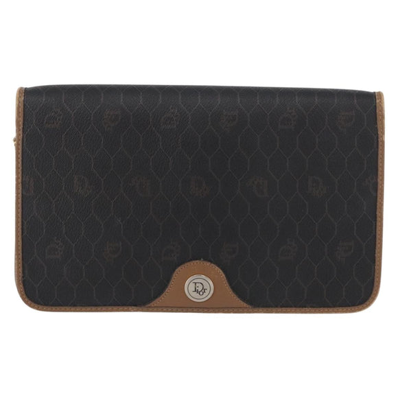 Christian Dior Honeycomb Canvas Chain Shoulder Bag PVC Black Gold Auth 173486