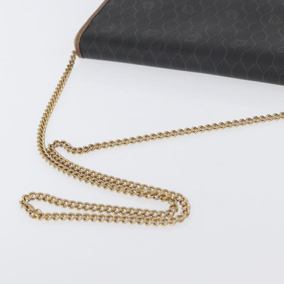 Christian Dior Honeycomb Canvas Chain Shoulder Bag PVC Black Gold Auth 173486