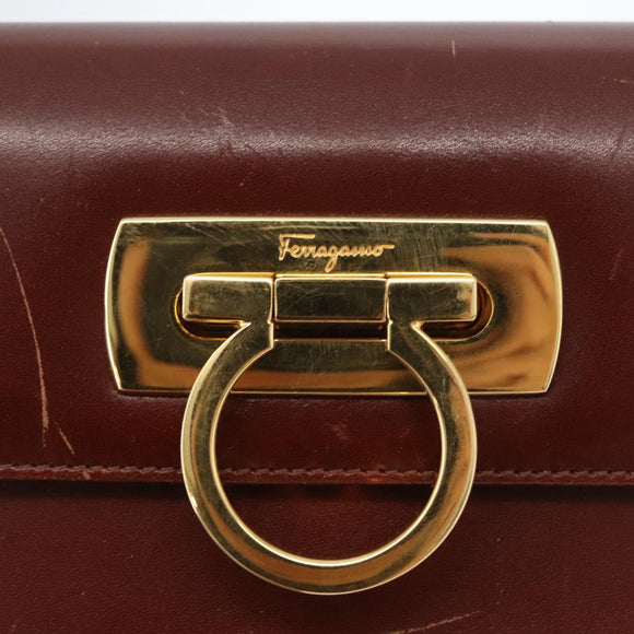 Salvatore Ferragamo Gancini Shoulder Bag Leather Brown Gold Auth 173491