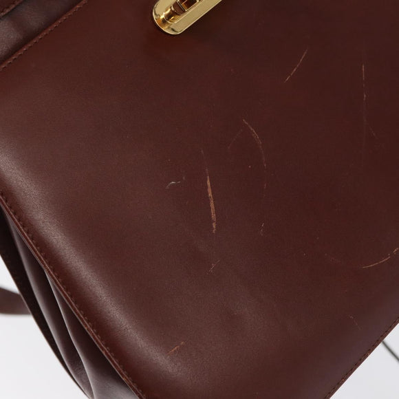 Salvatore Ferragamo Gancini Shoulder Bag Leather Brown Gold Auth 173491