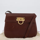 Salvatore Ferragamo Gancini Shoulder Bag Leather Brown Gold Auth 173491-12
