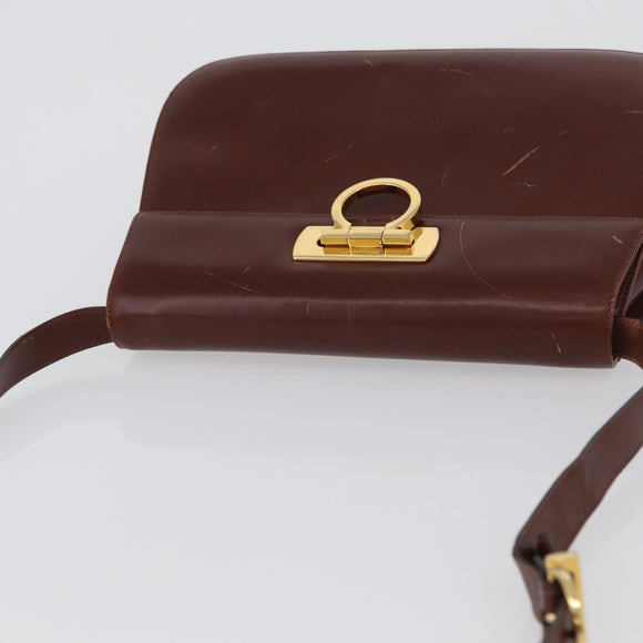 Salvatore Ferragamo Gancini Shoulder Bag Leather Brown Gold Auth 173491