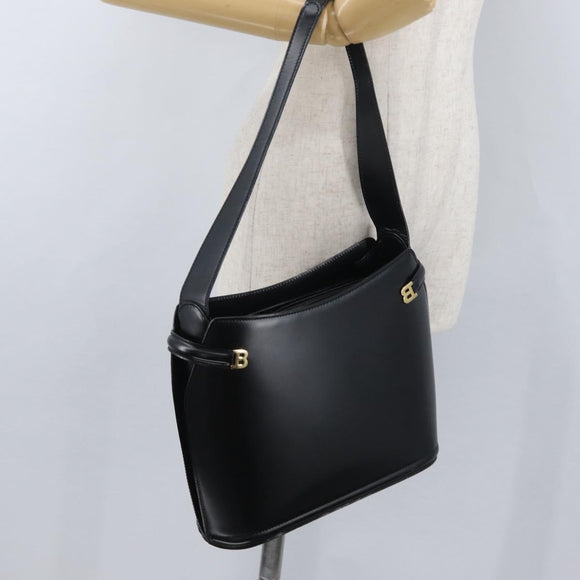 BALLY Shoulder Bag Leather Black Gold Auth 173492