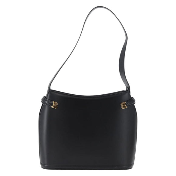 BALLY Shoulder Bag Leather Black Gold Auth 173492