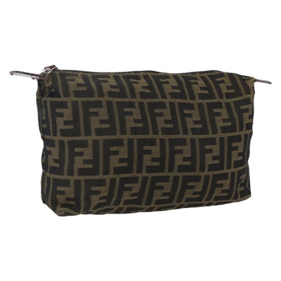 FENDI Zucca Canvas Pouch Black Brown Auth 173494