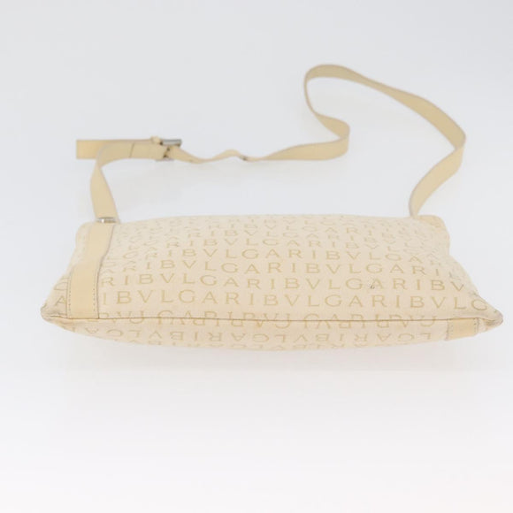 BVLGARI Logo Mania Shoulder Bag Canvas Beige Silver Auth 173495