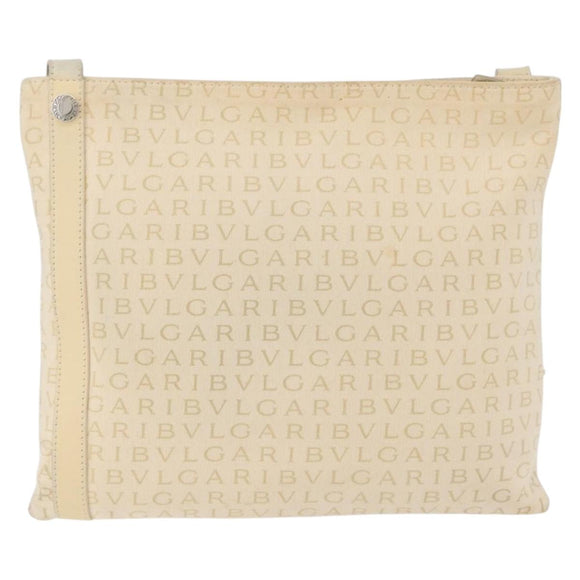 BVLGARI Logo Mania Shoulder Bag Canvas Beige Silver Auth 173495