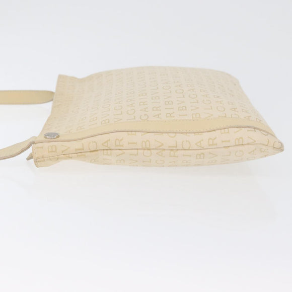 BVLGARI Logo Mania Shoulder Bag Canvas Beige Silver Auth 173495