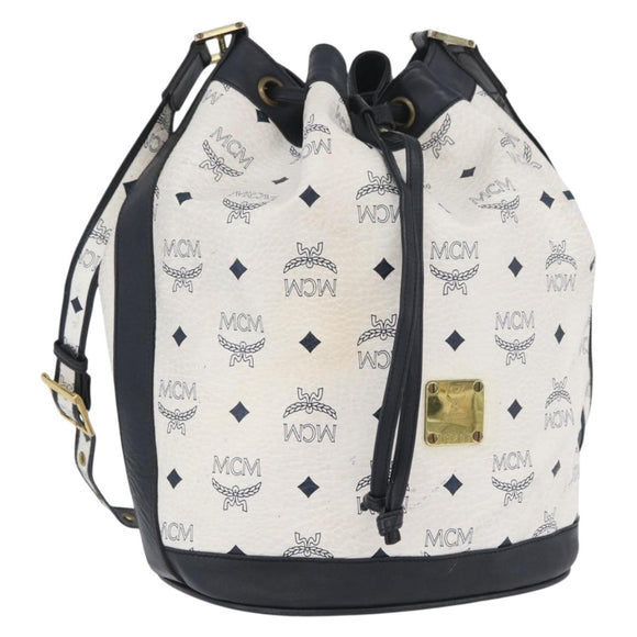 MCM Vicetos Logogram Shoulder Bag PVC Leather White Gold Auth 173499