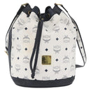 MCM Vicetos Logogram Shoulder Bag PVC Leather White Gold Auth 173499-2