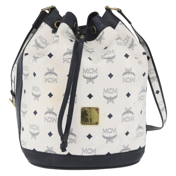 MCM Vicetos Logogram Shoulder Bag PVC Leather White Gold Auth 173499