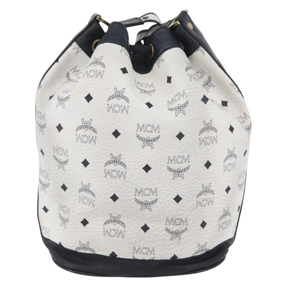 MCM Vicetos Logogram Shoulder Bag PVC Leather White Gold Auth 173499
