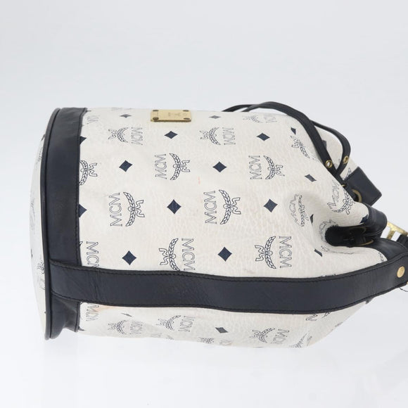 MCM Vicetos Logogram Shoulder Bag PVC Leather White Gold Auth 173499