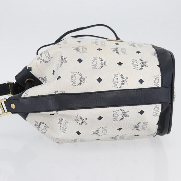 MCM Vicetos Logogram Shoulder Bag PVC Leather White Gold Auth 173499
