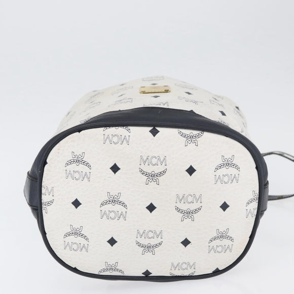 MCM Vicetos Logogram Shoulder Bag PVC Leather White Gold Auth 173499
