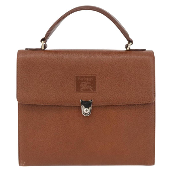 Burberrys Hand Bag Leather Brown Gold Auth 173503