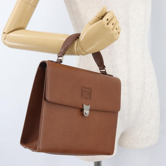 Burberrys Hand Bag Leather Brown Gold Auth 173503