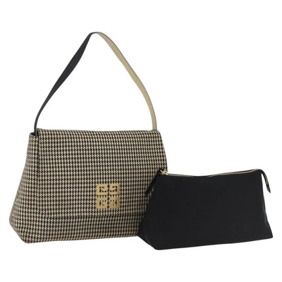 GIVENCHY Shoulder Bag Canvas Leather Black White gold Auth 173505