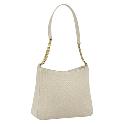 BALLY Shoulder Bag Leather Ivory Gold Auth 173507