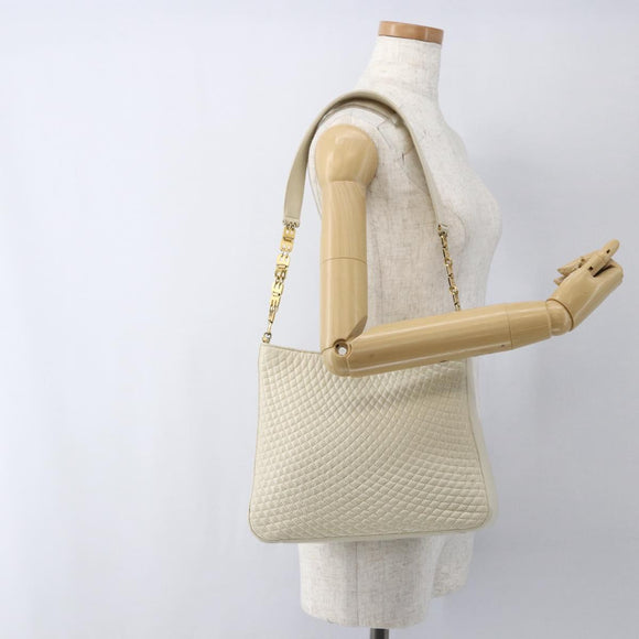 BALLY Shoulder Bag Leather Ivory Gold Auth 173507