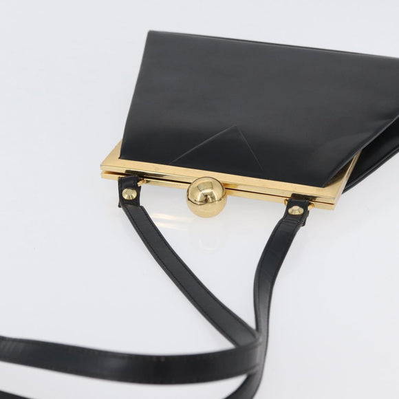 SAINT LAURENT Shoulder Bag Leather Black Gold Auth 173508