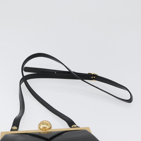 SAINT LAURENT Shoulder Bag Leather Black Gold Auth 173508