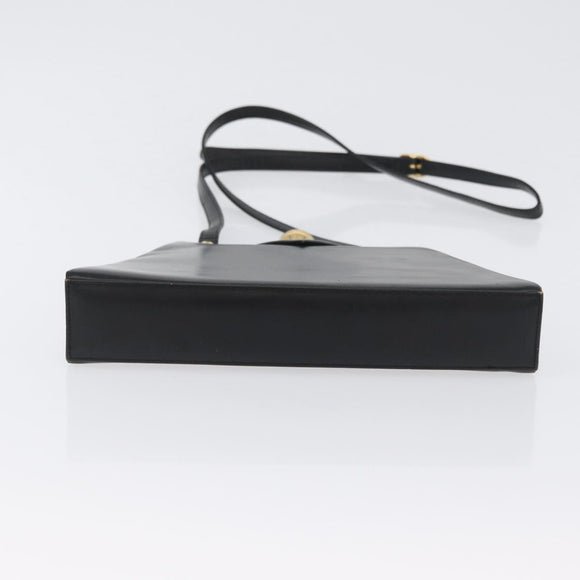 SAINT LAURENT Shoulder Bag Leather Black Gold Auth 173508