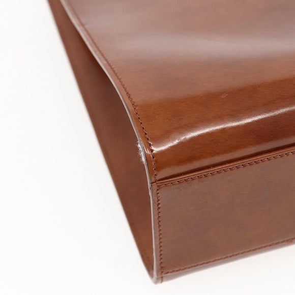 CARTIER Hand Bag Leather Brown Silver Auth 173509