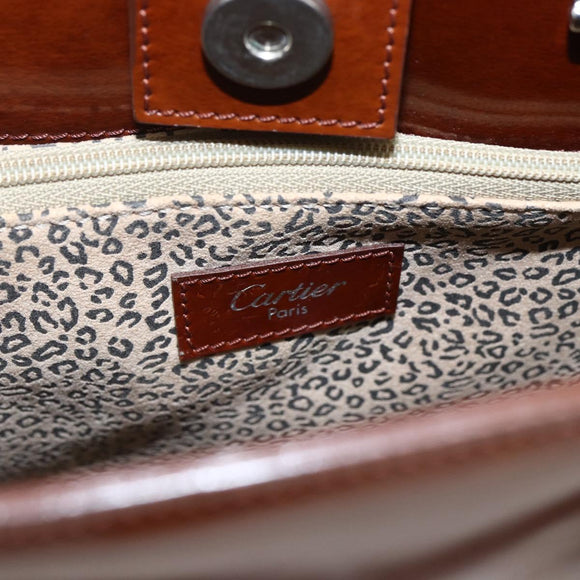 CARTIER Hand Bag Leather Brown Silver Auth 173509