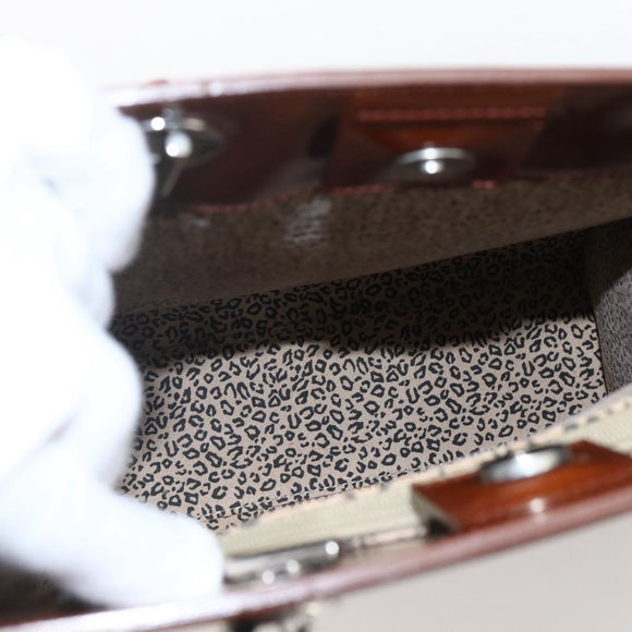 CARTIER Hand Bag Leather Brown Silver Auth 173509