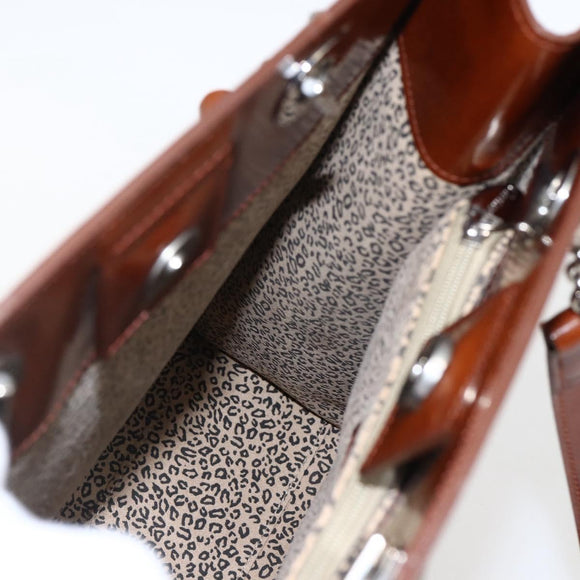 CARTIER Hand Bag Leather Brown Silver Auth 173509