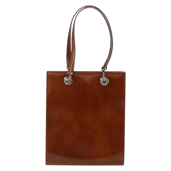 CARTIER Hand Bag Leather Brown Silver Auth 173509