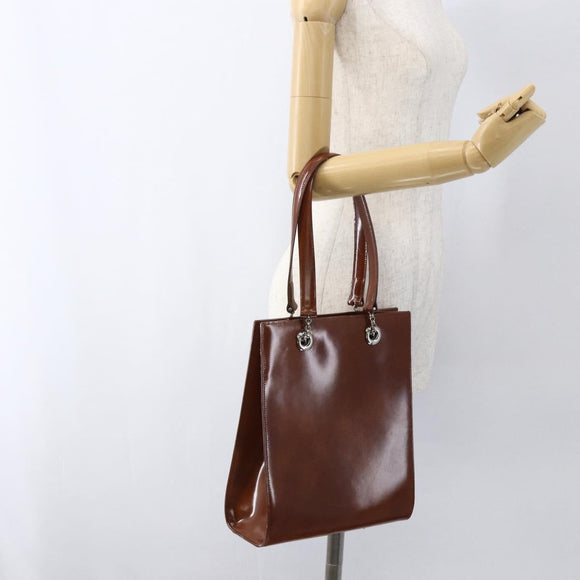 CARTIER Hand Bag Leather Brown Silver Auth 173509