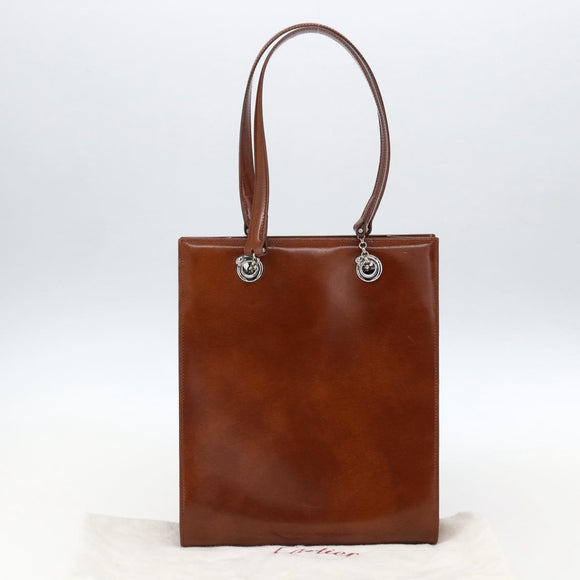 CARTIER Hand Bag Leather Brown Silver Auth 173509
