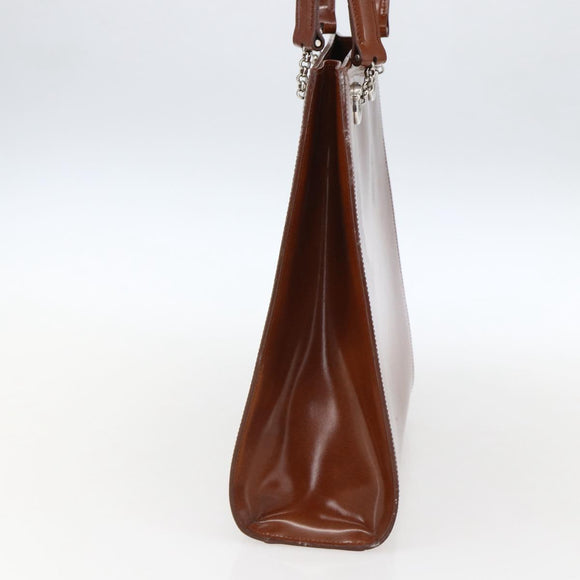 CARTIER Hand Bag Leather Brown Silver Auth 173509