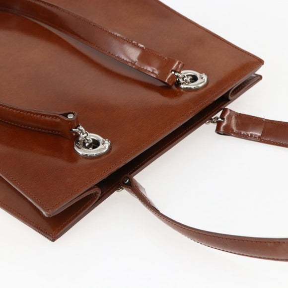 CARTIER Hand Bag Leather Brown Silver Auth 173509