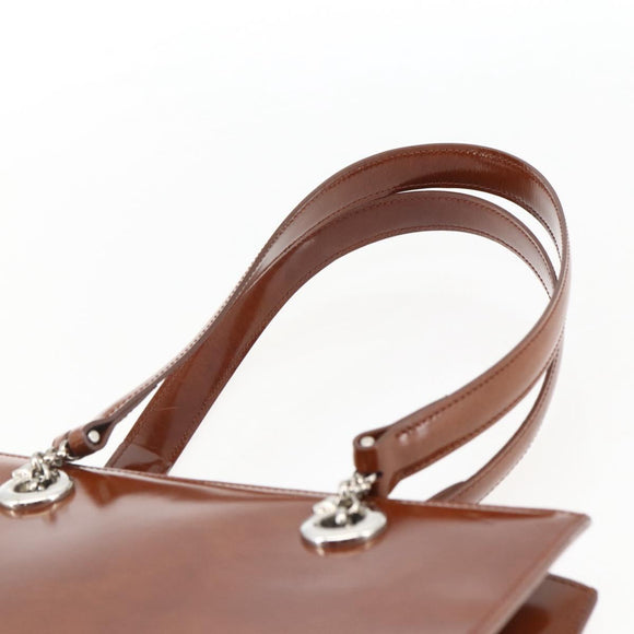 CARTIER Hand Bag Leather Brown Silver Auth 173509