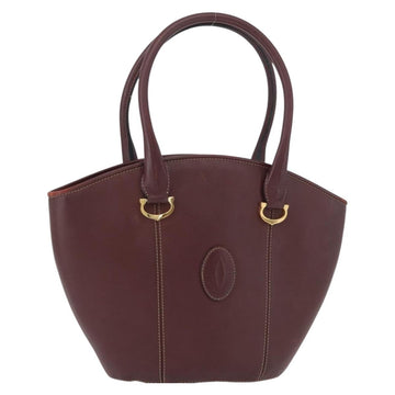 CARTIER Hand Bag Leather Red Gold Auth 173513