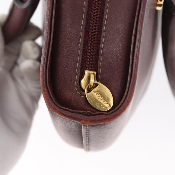 CARTIER Hand Bag Leather Red Gold Auth 173513
