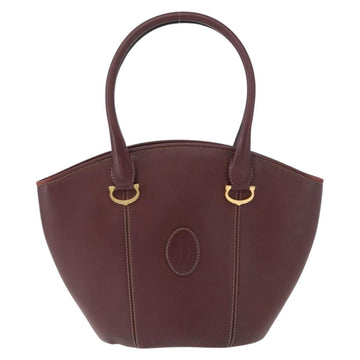 CARTIER Hand Bag Leather Red Gold Auth 173513 - 0
