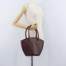 CARTIER Hand Bag Leather Red Gold Auth 173513-22