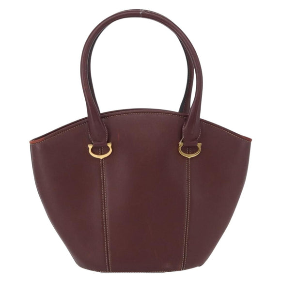 CARTIER Hand Bag Leather Red Gold Auth 173513