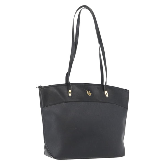Christian Dior Honeycomb Canvas Shoulder Bag PVC Black Gold Auth 173515
