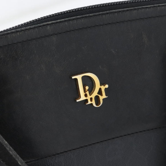 Christian Dior Honeycomb Canvas Shoulder Bag PVC Black Gold Auth 173515