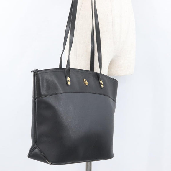 Christian Dior Honeycomb Canvas Shoulder Bag PVC Black Gold Auth 173515
