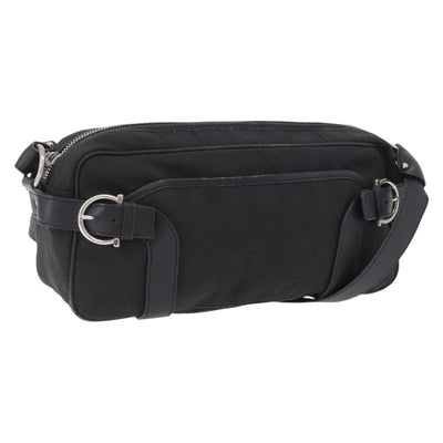 Salvatore Ferragamo Shoulder Bag Canvas Leather Black Silver Auth 173518